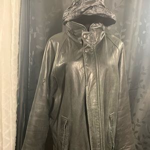 Vintage Men’s Nautica leather Coat with hoodie